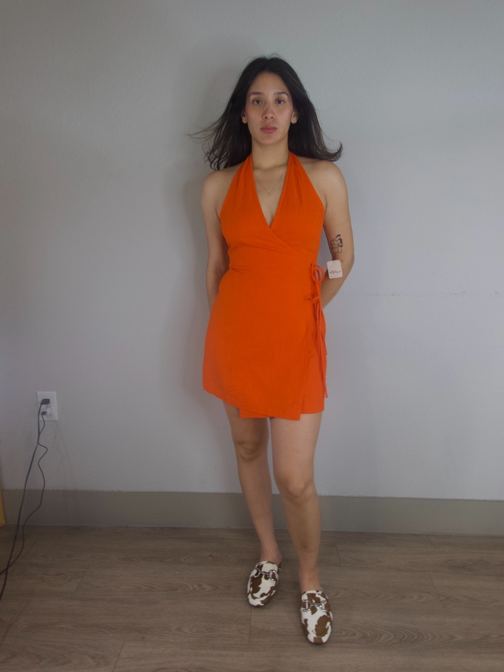 Free-est Orange Halter Wrap Mini Dress Size M